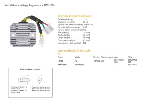 DZE REGULATOR NAPIĘCIA HONDA XL 600V TRANSALP '89-'99 (SH 538D-13; ESR640; RGU-144) DZE ELEKTRYKA
