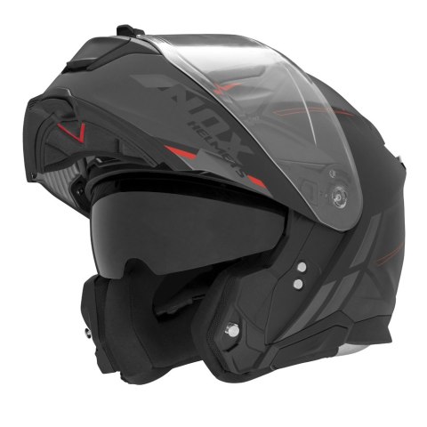 NOX KASK SZCZĘKOWY (FLIP-UP) Z BLENDĄ N967 SYNCHRO KOLOR CZARNY/CZERWONY/SZARY MAT ROZMIAR XL NOX