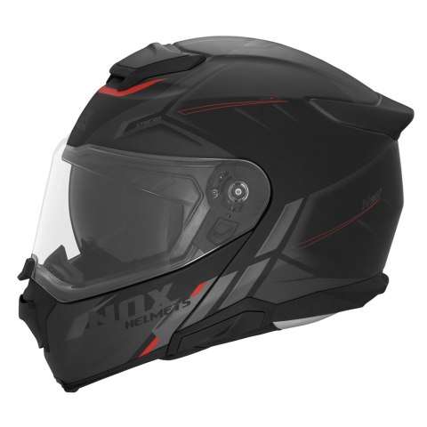 NOX KASK SZCZĘKOWY (FLIP-UP) Z BLENDĄ N967 SYNCHRO KOLOR CZARNY/CZERWONY/SZARY MAT ROZMIAR XL NOX
