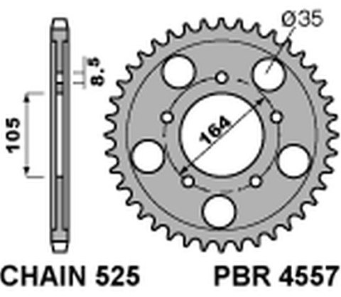 PBR ZĘBATKA TYLNA 4557 48 C45 GILERA GP 800 '09-'13, APRILIA SRV850 '12 (+1) (ŁAŃC. 525) (JTR-BRAK)