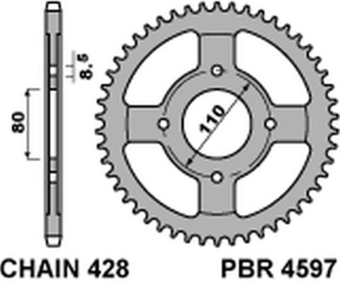 PBR ZĘBATKA TYLNA 4597 42 C45 HONDA CBF 125 09-14 (JTR1219.42) (ŁAŃC. 428)