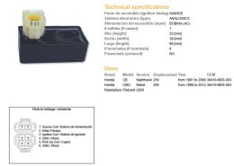 DZE MODUŁ ZAPŁONU CDI HONDA CB 250 NIGHTHAWK '91-'08; CMX 250 REBEL '96-'14 (30410-KBG-003) DZE ELEKTRYKA