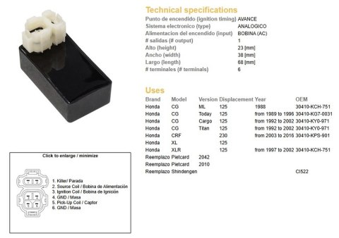 DZE MODUŁ ZAPŁONU CDI HONDA CG 125 '89-'02; XLR 125 '97-'02; CRF 230 '03-'16 DZE ELEKTRYKA