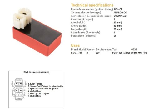 DZE MODUŁ ZAPŁONU CDI HONDA XR 600 R '88-'00 (30410-MN1-670) DZE ELEKTRYKA