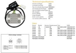 DZE REGULATOR NAPIĘCIA HONDA CB 900F HORNET '04-'07; VTX 1300S/R/C '05-'09 (31600-MEA-741)(35A)(ESR437) DZE ELEKTRYKA