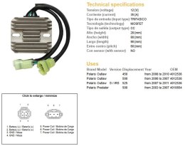 DZE REGULATOR NAPIĘCIA POLARIS PREDATOR 500 '03-'07; OUTLAW 400/500/525 '06-'11 (35A) (OEM-4010654, 4012536) (ESR541) DZE ELEKTRYKA