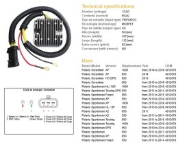 DZE REGULATOR NAPIĘCIA POLARIS SPORTSMAN 550/850/100 '10-'16; SCRAMBLER 550/850/1000 '13-'16 (MOSFET - 50A) (4012678) (ESR823) DZE ELEKTRYKA