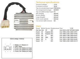 DZE REGULATOR NAPIĘCIA SUZUKI AN 250 BURGMAN '98-'02; AN 400 BURGMAN '99-'02; SV 650 '99-'02; DR 650RSE '91-96; DR 750S '88-'89; DZE ELEKTRYKA