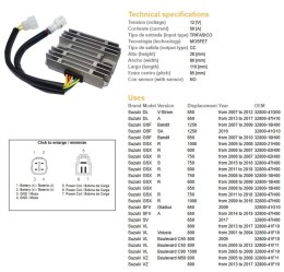 DZE REGULATOR NAPIĘCIA SUZUKI GSF 650/1250 BANDIT '07-'10; GSX 600/750/1000R/S '05-'18; DL 650 V-STROM '07-17; SV 650 '14-'17; V DZE ELEKTRYKA