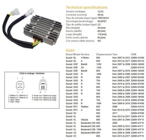 DZE REGULATOR NAPIĘCIA SUZUKI GSF 650/1250 BANDIT '07-'10; GSX 600/750/1000R/S '05-'18; DL 650 V-STROM '07-17; SV 650 '14-'17; V DZE ELEKTRYKA