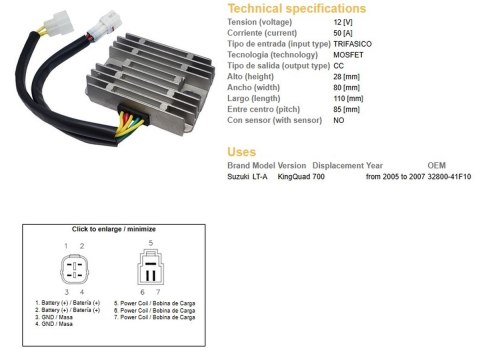 DZE REGULATOR NAPIĘCIA SUZUKI LT-A 700 KING QUAD '05-'07 (32800-41F10) MOSFET (50A) DZE ELEKTRYKA