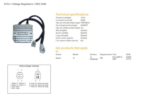 DZE REGULATOR NAPIĘCIA SUZUKI LT-A 700 KING QUAD '05-'07 (32800-41F10) MOSFET (50A) DZE ELEKTRYKA