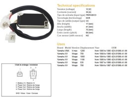 DZE REGULATOR NAPIĘCIA YAMAHA XV 535 VIRAGO '87-'96; XV 700 VIRAGO '84-'87; XV 750 VIRAGO '88-'96; XV 1000 VIRAGO '84-'85; VMX 1 DZE ELEKTRYKA