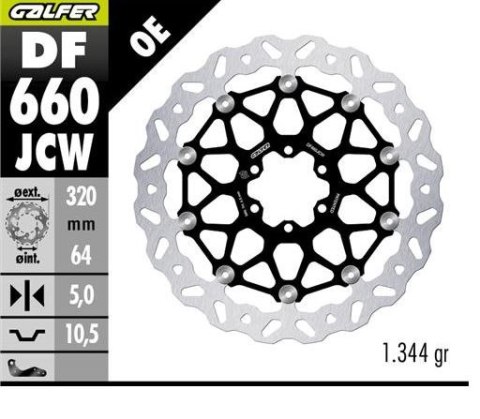 GALFER TARCZA HAMULCOWA PRZÓD APRILIA; BENELLI; BIMOTA; CAGIVA; DUCATI; KTM, MOTO GUZZI; YAMAHA (320X64X5) (WAVE FLOATING) GALFER