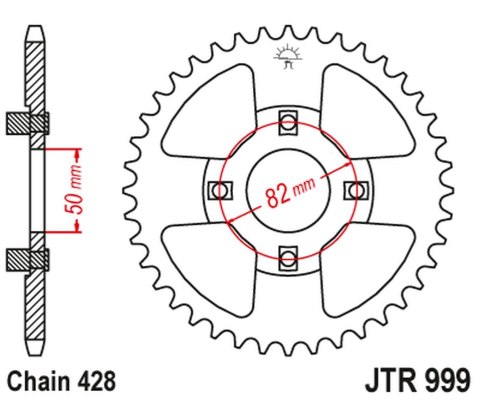 JT ZĘBATKA TYLNA 4351 50 HONDA XR 100 '81-84 (435150JT) (STD) (ŁAŃC.428) NA ZAMÓWIENIE JT ZĘBATKI
