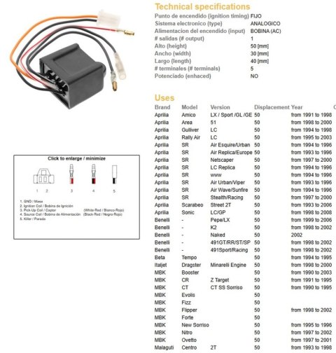DZE MODUŁ ZAPŁONU CDI APRILIA 50; BENELLI 50; BMK 50; YAMAHA 50 DZE ELEKTRYKA