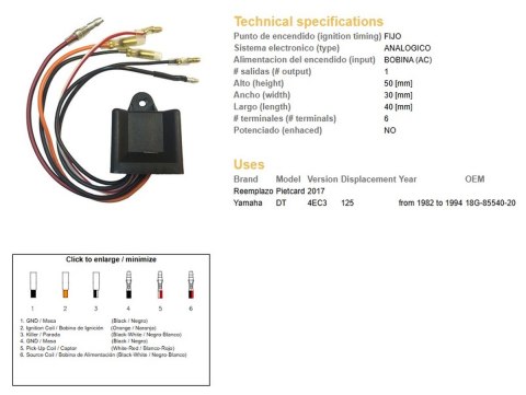 DZE MODUŁ ZAPŁONU CDI YAMAHA DT 125 '82-'94 (OEM-18G-85540-20) DZE ELEKTRYKA