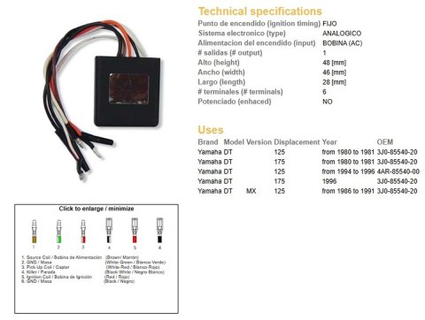 DZE MODUŁ ZAPŁONU CDI YAMAHA DT 125MX '86-'91; DT 175 '80-'96 (OEM-3JO-85540-20, 4AR-85540-00) DZE ELEKTRYKA