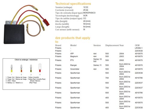 DZE REGULATOR NAPIĘCIA POLARIS 400/500/600/700 SPORTSMAN SCRAMBLER '03-'04 (OEM:4010796, 2203638) DZE ELEKTRYKA