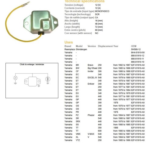 DZE REGULATOR NAPIĘCIA YAMAHA YFS 200 BLASTER '88-'03; YFZ 350 BANSHEE '87-'03; TT 350/600 (OEM-82F-81910-A0) DZE ELEKTRYKA
