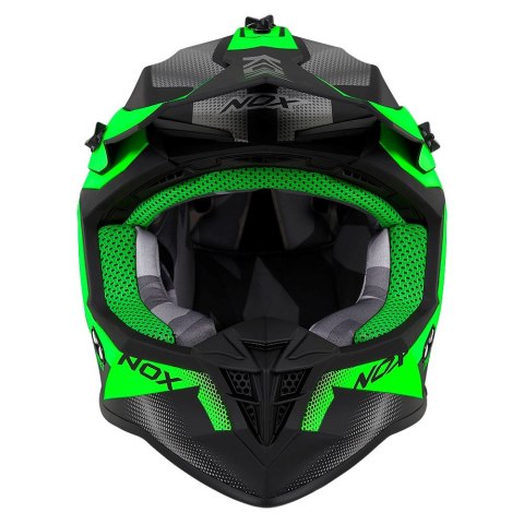 NOX PROMOCJA KASK CROSS / OFFROAD N633 FUSION KOLOR CZARNY MAT/ZIELONY ROZMIAR L (ZAPIĘCIE MIKROMETRYCZNE) NOX