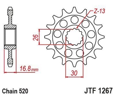 JT ZĘBATKA PRZEDNIA 347 16 HONDA CB 750 HORNET 23-'25, XL 750 TRANSALP '23-'25 (347M16) (ŁAŃC. 520) JT ZĘBATKI