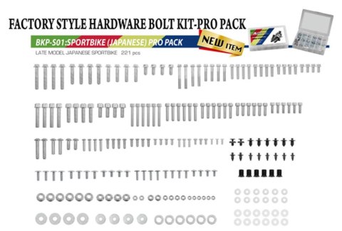 ACCEL KOMPLET ŚRUB, NAKRĘTEK, PODKŁADEK, KOŁKÓW I ZAWLECZEK DO MOTOCYKLI SZOSOWYCH JAPOŃSKICH (221 ELEMENTÓW) ACCEL