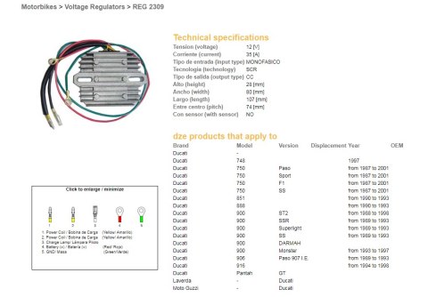 DZE REGULATOR NAPIĘCIA DUCATI 748/750/851/888/900/906/916 '87-'01 (JEDNOFAZOWY, 35A) (ESR510;ESR515) DZE ELEKTRYKA
