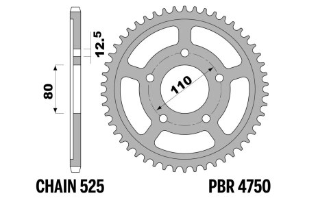 PBR ZĘBATKA TYLNA 4750 42 HONDA CRF 1000 / 1100 L AFRICA TWIN / ADVENTURE SPORT '16-'23 (475042JTZBK) (ŁAŃC. 525) KOLOR CZARNY PBR
