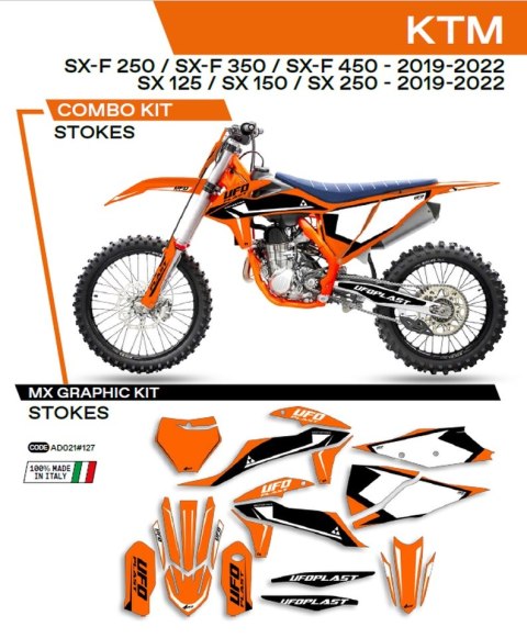 UFO KOMPLET NAKLEJEK (OKLEIN) KTM SX/SXF 125/150/250/350/450 '19-'22 STOKES KOLOR POMARAŃCZOWY - WYPRZEDAŻ UFO