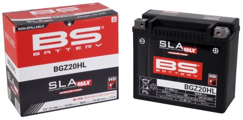 BS 2025/12 AKUMULATOR BGZ20HL MAX (FA) (YTX20HL,YTX20L-BS,YTX20HL-BS,YB18L-A) 12V 20AH 176X89X154 BEZOBSŁUGOWY - ZALANY (ZWIĘKSZ BS BATTERY