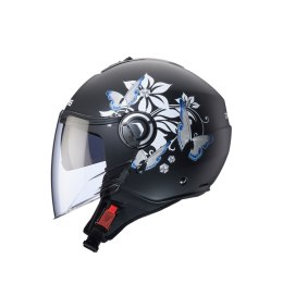 CABERG KASK OTWARTY JET Z BLENDĄ MODEL RIVIERA V4X MIA KOLOR CZARNY MAT/BIAŁY/SZARY (KWIATY / MOTYLE) ROZMIAR XXS CABERG