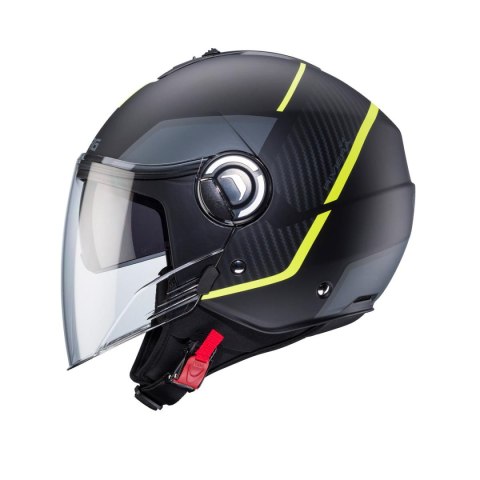 CABERG PROMOCJA KASK OTWARTY JET Z BLENDĄ MODEL RIVIERA V4X GEO KOLOR CZARNY MAT/ŻÓŁTY FLUO/SZARY ROZMIAR XL CABERG