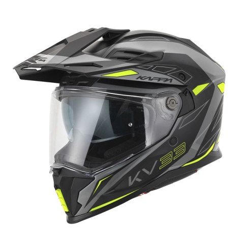 KAPPA 2025/05 KASK KV33 GRAPHIC WIZZARD ENDURO DUAL OFF ROAD Z SZYBĄ I BLENDĄ KOLOR CZARNY SZARY ŻÓŁTY FLUO MATT ROZMIAR 63 / XX KAPPA
