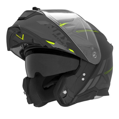NOX KASK SZCZĘKOWY (FLIP-UP) Z BLENDĄ N967 SYNCHRO KOLOR CZARNY/ŻÓŁTY FLUO/SZARY MAT ROZMIAR S NOX