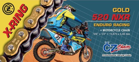 CZ 2025/12 ŁAŃCUCH NAPĘDOWY 520 NXR (108 OGNIW) ACTIVE RING (X-RING) ZŁOTY ENDURO RACING DO 600 CCM (WĄSKI 15,875 X 6,48MM) (35, CZ ŁAŃCUCHY
