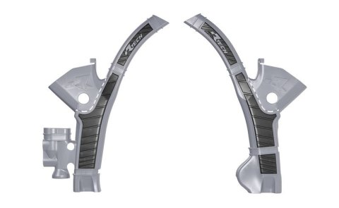 RACETECH (RTECH) 2025/12 OSŁONY RAMY (KOMPLET) BI-MATERIAL SUPER GRIP STARK FUTURE VARG SMX1 '23-'25 KOLOR SREBRNY / CZARNY RACETECH