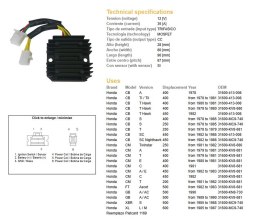 DZE REGULATOR NAPIĘCIA HONDA CB 250/400/450; CX 500; GL500; XL600/LM; XBR 500 (31600-413-008, 31600-MC9-740) (35A) (ESR180) DZE ELEKTRYKA