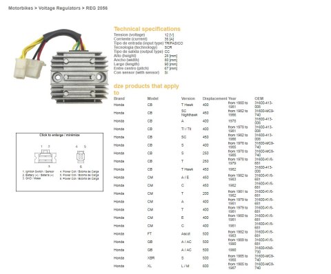 DZE REGULATOR NAPIĘCIA HONDA CB 250/400/450; CX 500; GL500; XL600/LM; XBR 500 (31600-413-008, 31600-MC9-740) (35A) (ESR180) DZE ELEKTRYKA