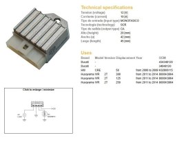 DZE REGULATOR NAPIĘCIA HUSQVARNA WR 125/250/300 '11-'14 (OEM 8000H3964) (12A) DZE ELEKTRYKA