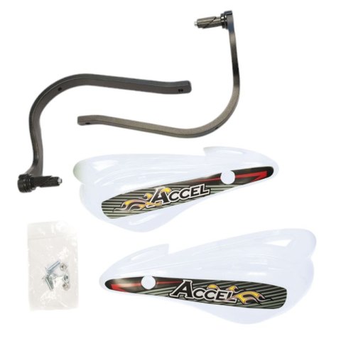 ACCEL OSŁONY RĄK (HANDBARY) Z MOCOWANIEM ALUMINIOWYM ATV (22+28MM) (ALU-CZARNY, PLASTIK-BIAŁY) ACCEL