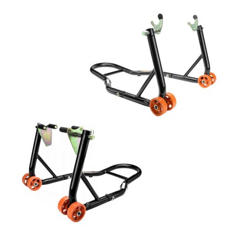 BIKETEC (VERDA) PROMOCJA PODNOŚNIK STOJAK MOTOCYKLOWY BIKER (PRZÓD/TYŁ) TYP-V (ROLKI) KOMPLET BIKETEC