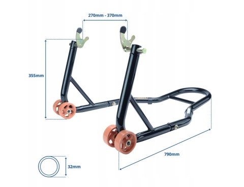 BIKETEC (VERDA) PROMOCJA PODNOŚNIK STOJAK MOTOCYKLOWY BIKER (PRZÓD/TYŁ) TYP-V (ROLKI) KOMPLET BIKETEC