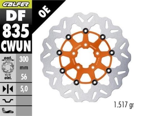 GALFER TARCZA HAMULCOWA PRZÓD HARLEY-DAVIDSON (300X56X5) PŁYWAJĄCA KOLOR POMARAŃCZOWY GALFER
