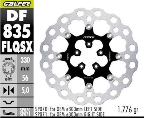 GALFER TARCZA HAMULCOWA PRZÓD HARLEY-DAVIDSON (330X56X5) PŁYWAJĄCA (CUBIQ) (SUPER OVERSIZE) (WYMAGA SP070; SP071) GALFER