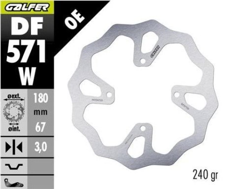 GALFER TARCZA HAMULCOWA TYŁ KTM 65 SX '25-, HUSQVARNA TC 65 '25-, GAS GAS MC 65 '25- (180X67X3) WAVE GALFER