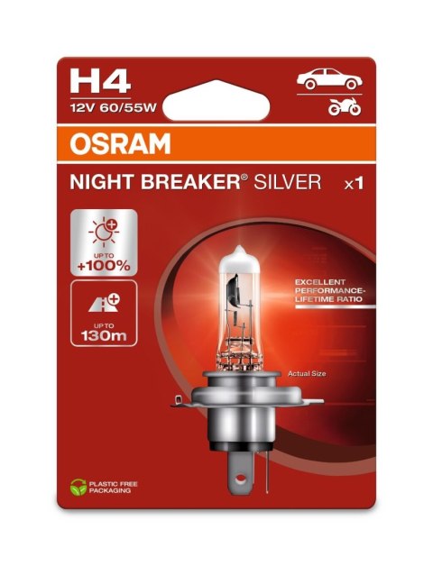 OSRAM ŻARÓWKA H4 12V 60/55W P43t NIGHT BREAKER® SILVER (+100%) BLISTER OSRAM