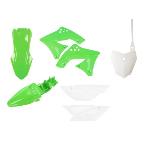 POLISPORT KOMPLET PLASTIKÓW KAWASAKI KLX 110 '10-'14 W ZESTAWIE TABLICA PRZEDNIA (8672700001) KOLOR ZIELONO BIAŁY OEM POLISPORT