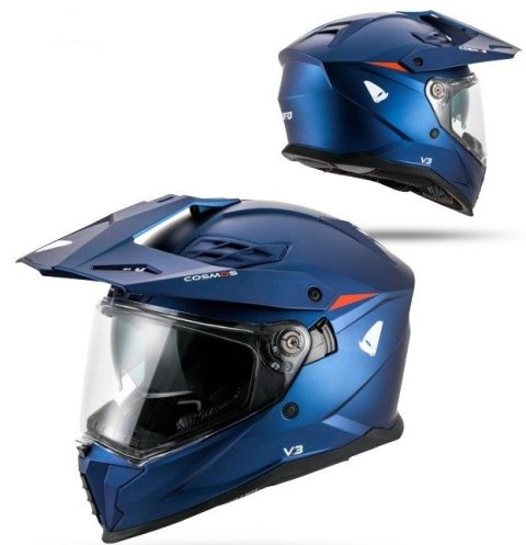 UFO 2026/01 KASK COSMOS OFFROAD / DUAL / TOURER / CROSSOVER Z SZYBĄ, DASZKIEM I BLENDĄ PRZECIWSŁONECZNĄ KOLOR NIEBIESKI/CZERWONY UFO