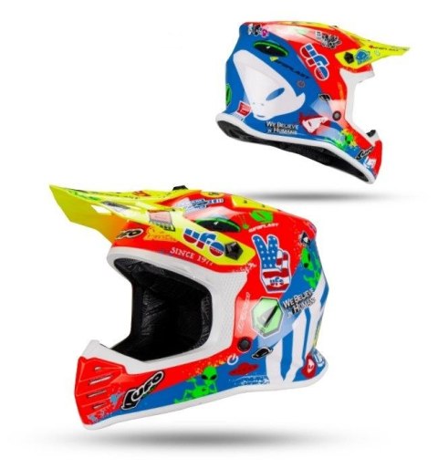 UFO 2026/01 KASK KOREY CROSS DZIECIĘCY / JUNIOR / KID KOLOR NIEBIESKI/CZERWONY/ŻÓŁTY NEON ROZMIAR M (ECE 22R06) - KOLEKCJA 2026 UFO